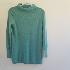 Talbots Pure Cashmere Sweater Size Small Turtleneck Tunic-Length Blue Teal
